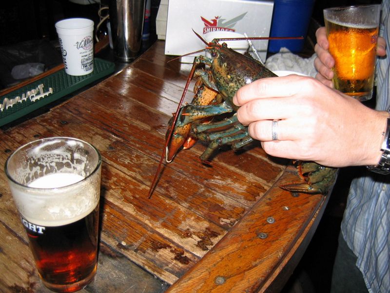 Enjoying a drink with the lobster