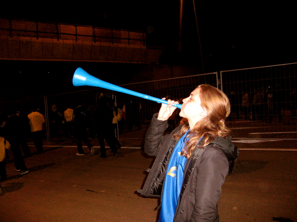 Lindsey marching with the Vuvuzela before Italy-Brazil