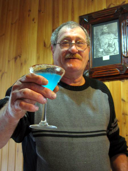 A toast. To alcoholic blue stuff.