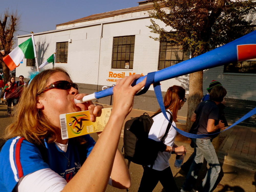 Lindsey blowing the vuvuzela